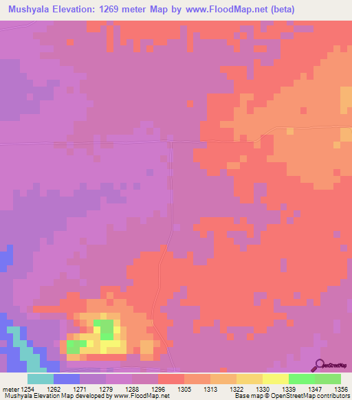 Mushyala,Zambia Elevation Map