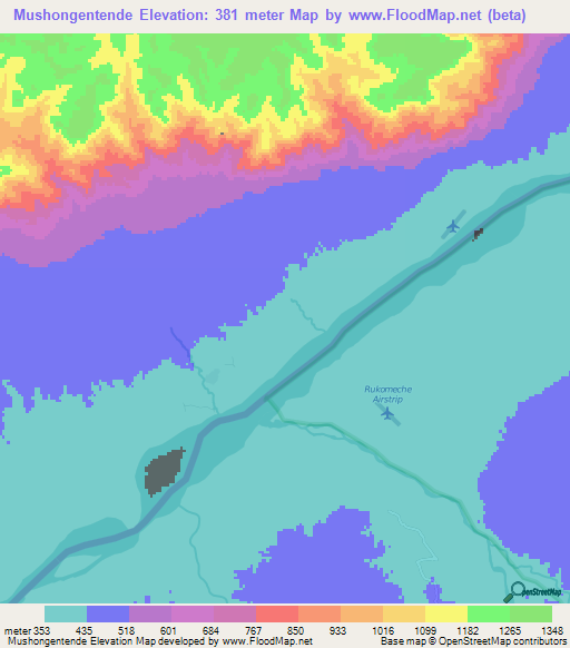 Mushongentende,Zambia Elevation Map