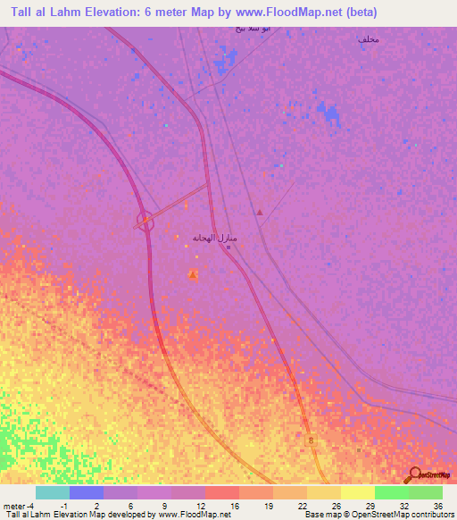 Tall al Lahm,Iraq Elevation Map