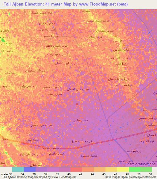 Tall Ajban,Iraq Elevation Map