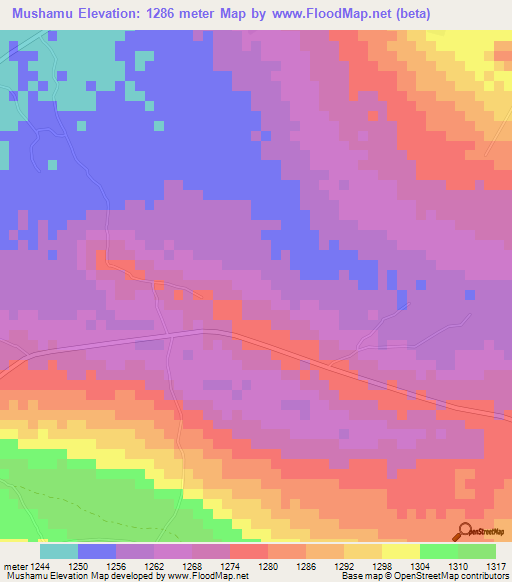 Mushamu,Zambia Elevation Map