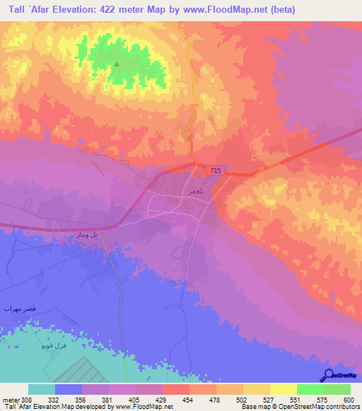 Tall `Afar,Iraq Elevation Map