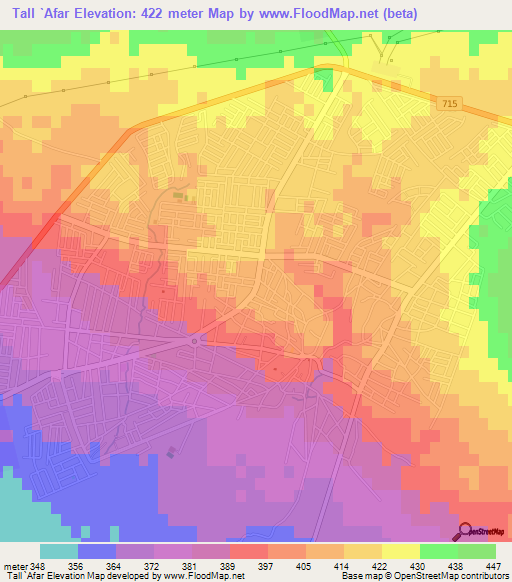 Tall `Afar,Iraq Elevation Map