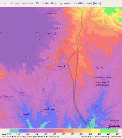 Tall `Adas,Iraq Elevation Map