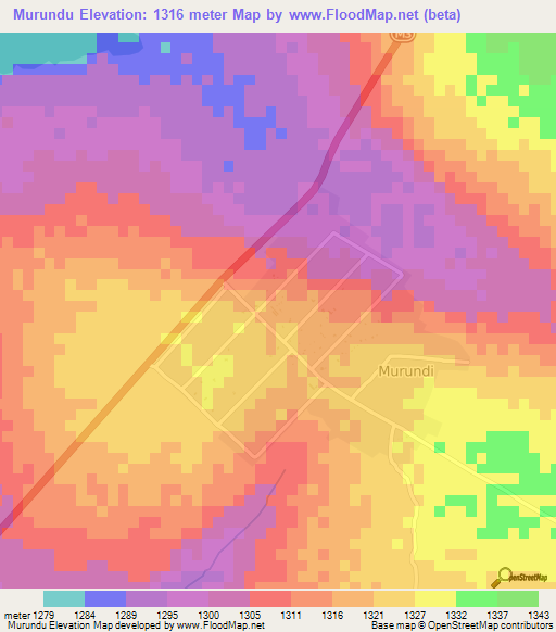 Murundu,Zambia Elevation Map