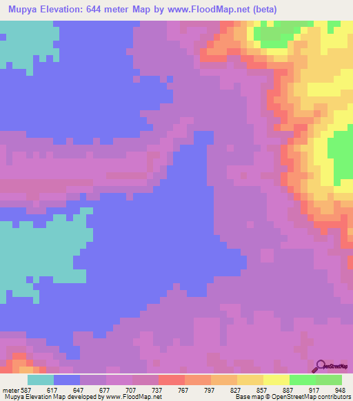 Mupya,Zambia Elevation Map