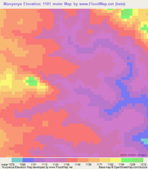 Munyenya,Zambia Elevation Map