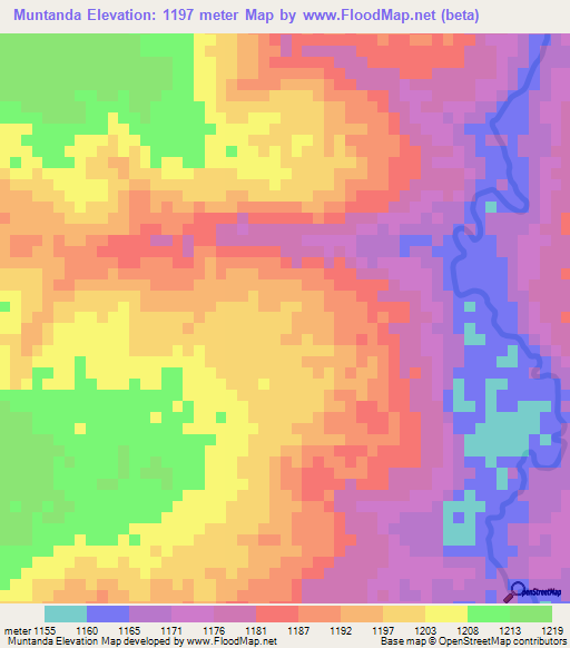 Muntanda,Zambia Elevation Map