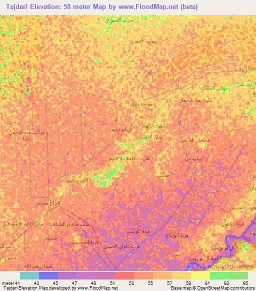 Tajdari,Iraq Elevation Map