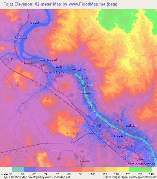 Tajat,Iraq Elevation Map