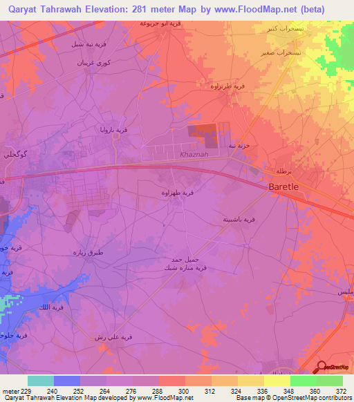 Qaryat Tahrawah,Iraq Elevation Map