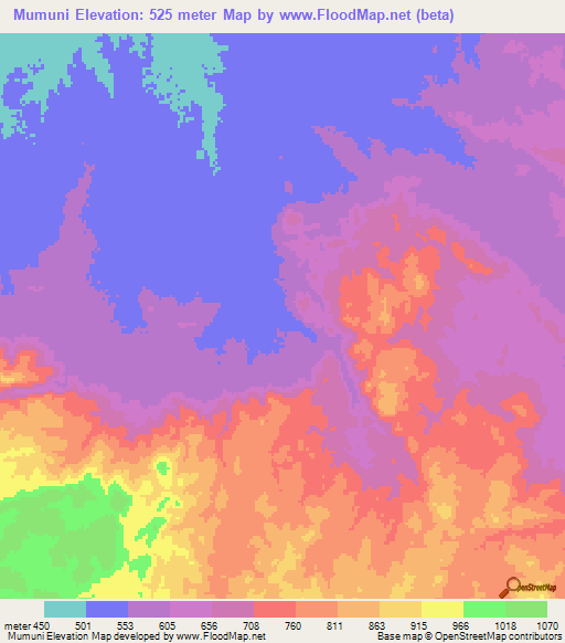 Mumuni,Zambia Elevation Map