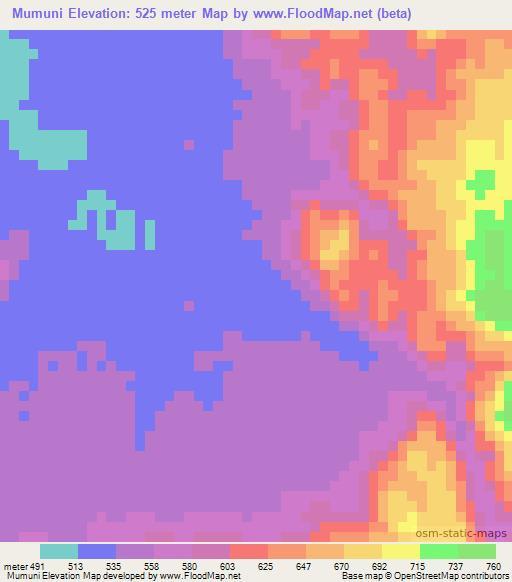 Mumuni,Zambia Elevation Map