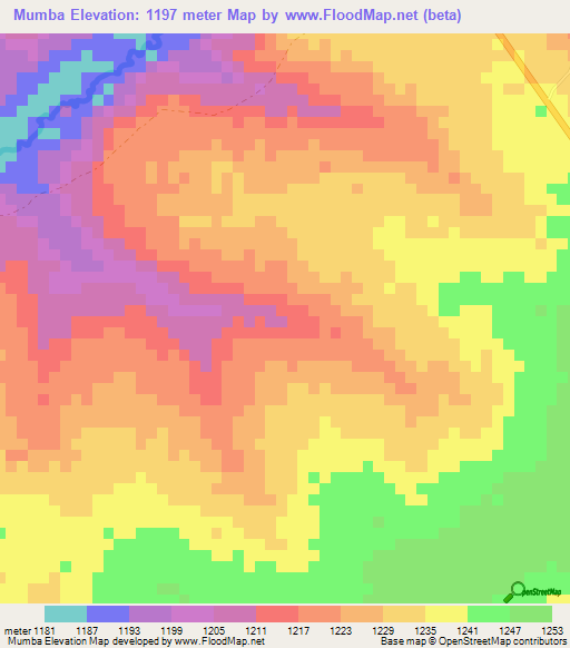 Mumba,Zambia Elevation Map