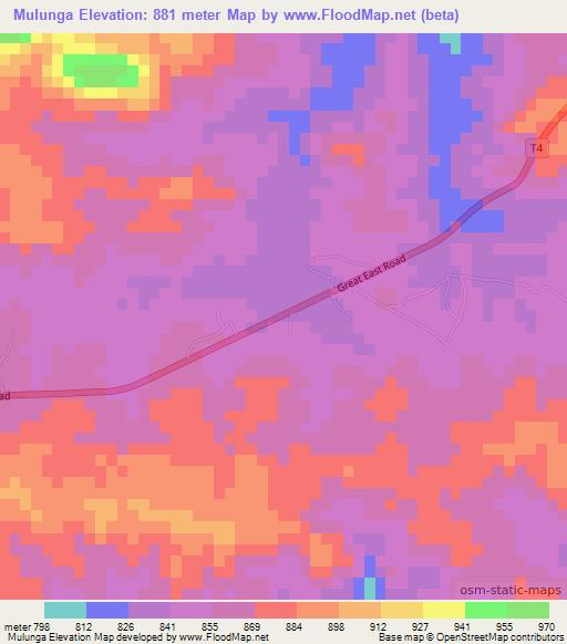 Mulunga,Zambia Elevation Map