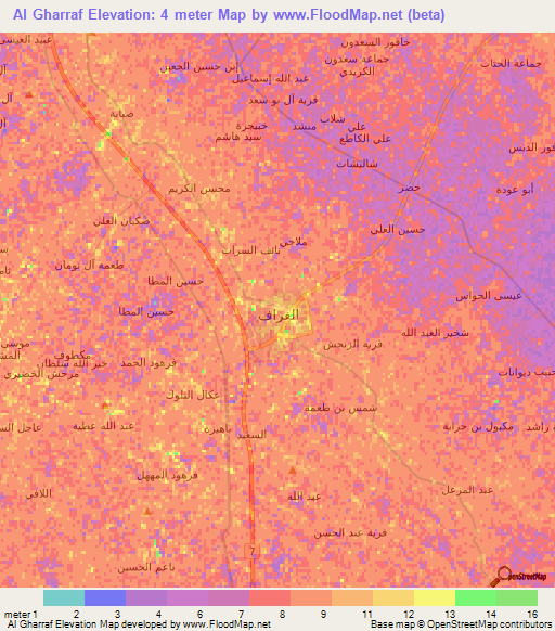 Al Gharraf,Iraq Elevation Map