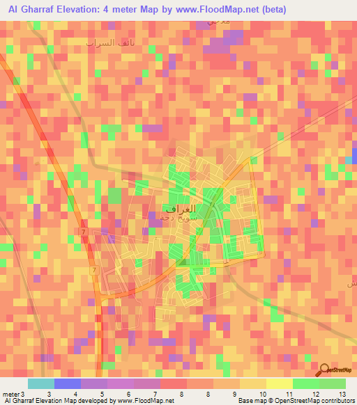 Al Gharraf,Iraq Elevation Map