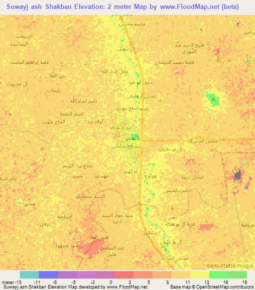 Suwayj ash Shakban,Iraq Elevation Map