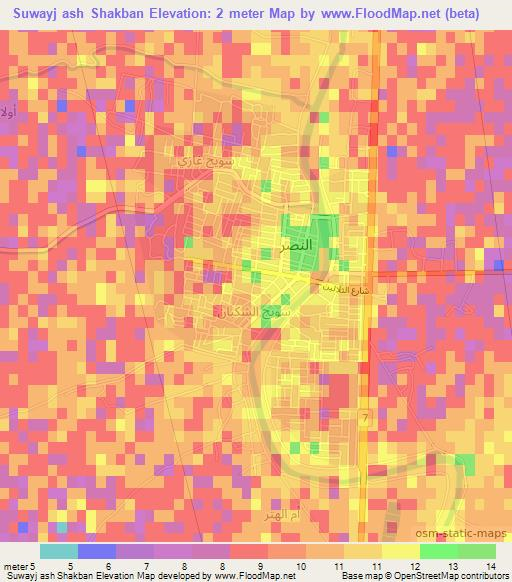 Suwayj ash Shakban,Iraq Elevation Map