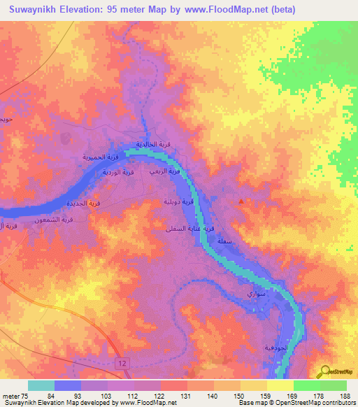 Suwaynikh,Iraq Elevation Map