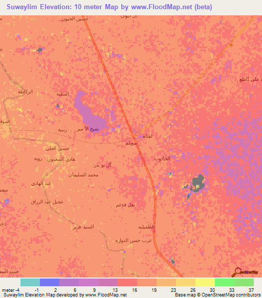 Suwaylim,Iraq Elevation Map