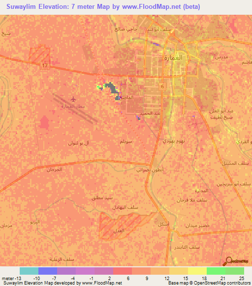 Suwaylim,Iraq Elevation Map