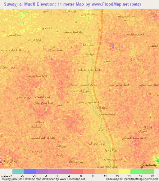 Suwayj al Mudfi,Iraq Elevation Map