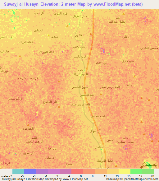 Suwayj al Husayn,Iraq Elevation Map