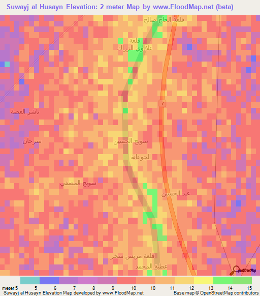 Suwayj al Husayn,Iraq Elevation Map