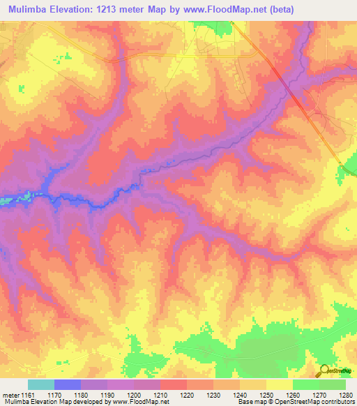 Mulimba,Zambia Elevation Map