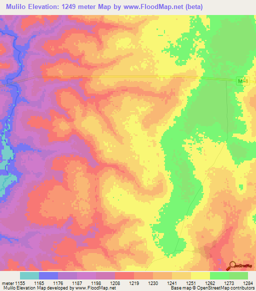 Mulilo,Zambia Elevation Map