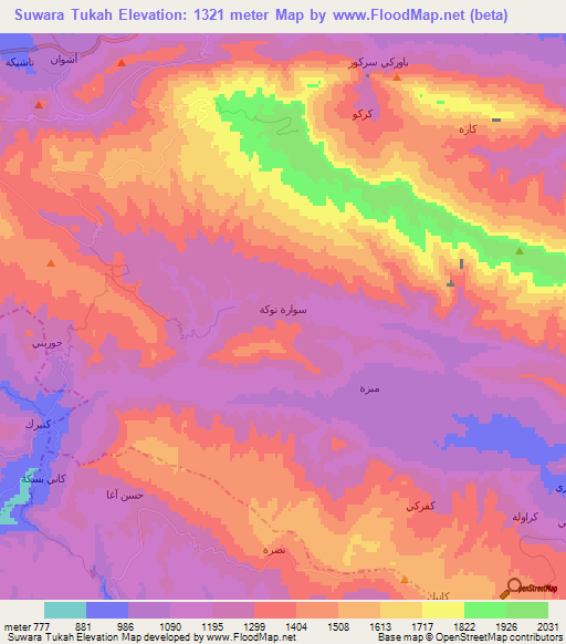 Suwara Tukah,Iraq Elevation Map