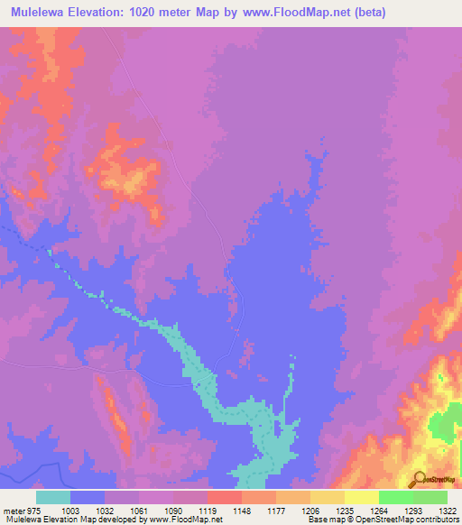 Mulelewa,Zambia Elevation Map