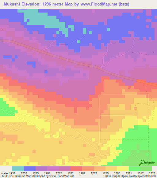 Mukushi,Zambia Elevation Map