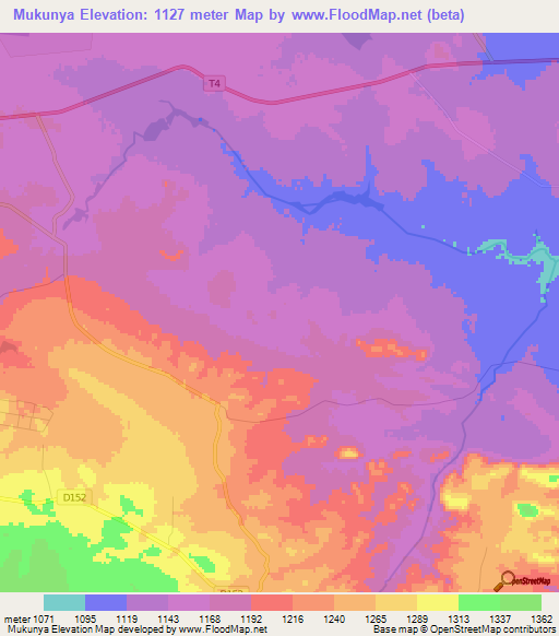 Mukunya,Zambia Elevation Map