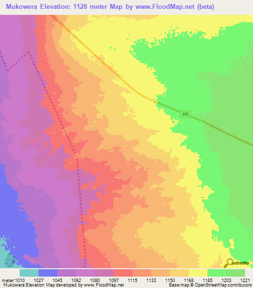 Mukowera,Zambia Elevation Map