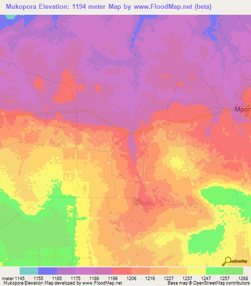 Mukopora,Zambia Elevation Map