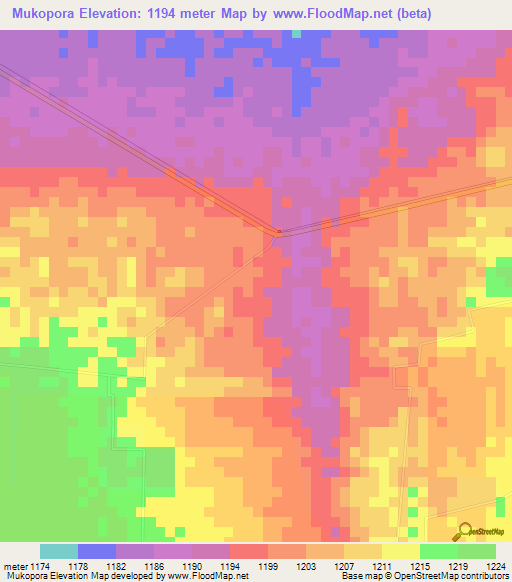 Mukopora,Zambia Elevation Map