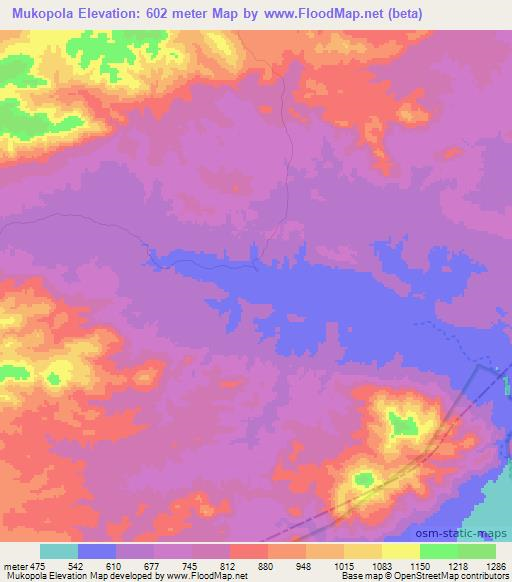 Mukopola,Zambia Elevation Map