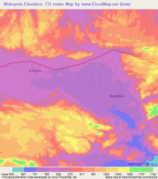 Mukopola,Zambia Elevation Map