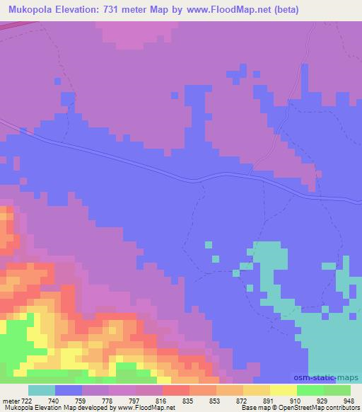 Mukopola,Zambia Elevation Map