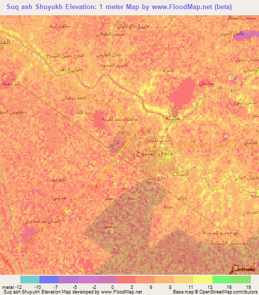 Suq ash Shuyukh,Iraq Elevation Map