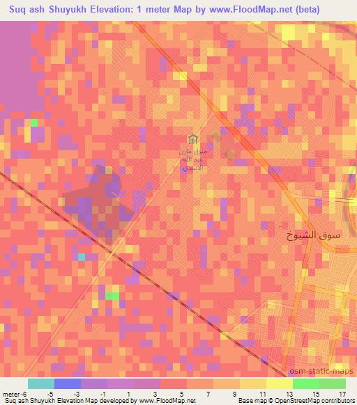 Suq ash Shuyukh,Iraq Elevation Map