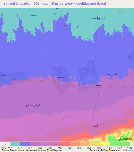 Sununi,Iraq Elevation Map