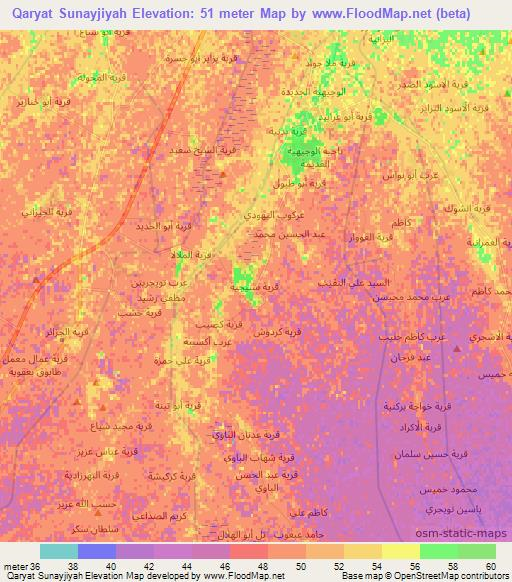 Qaryat Sunayjiyah,Iraq Elevation Map