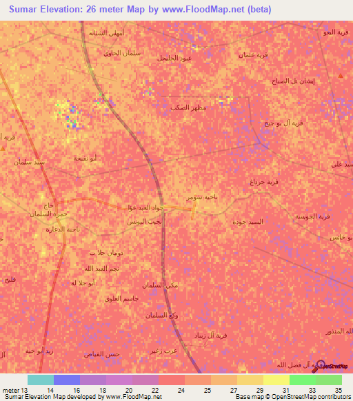 Sumar,Iraq Elevation Map