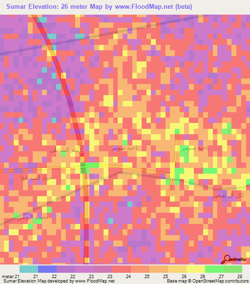 Sumar,Iraq Elevation Map