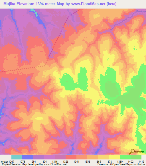 Mujika,Zambia Elevation Map