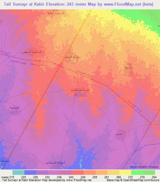 Tall Sumayr al Kabir,Iraq Elevation Map