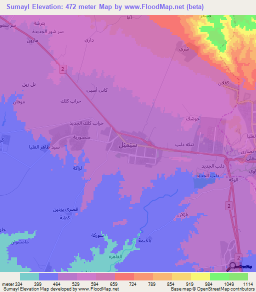 Sumayl,Iraq Elevation Map